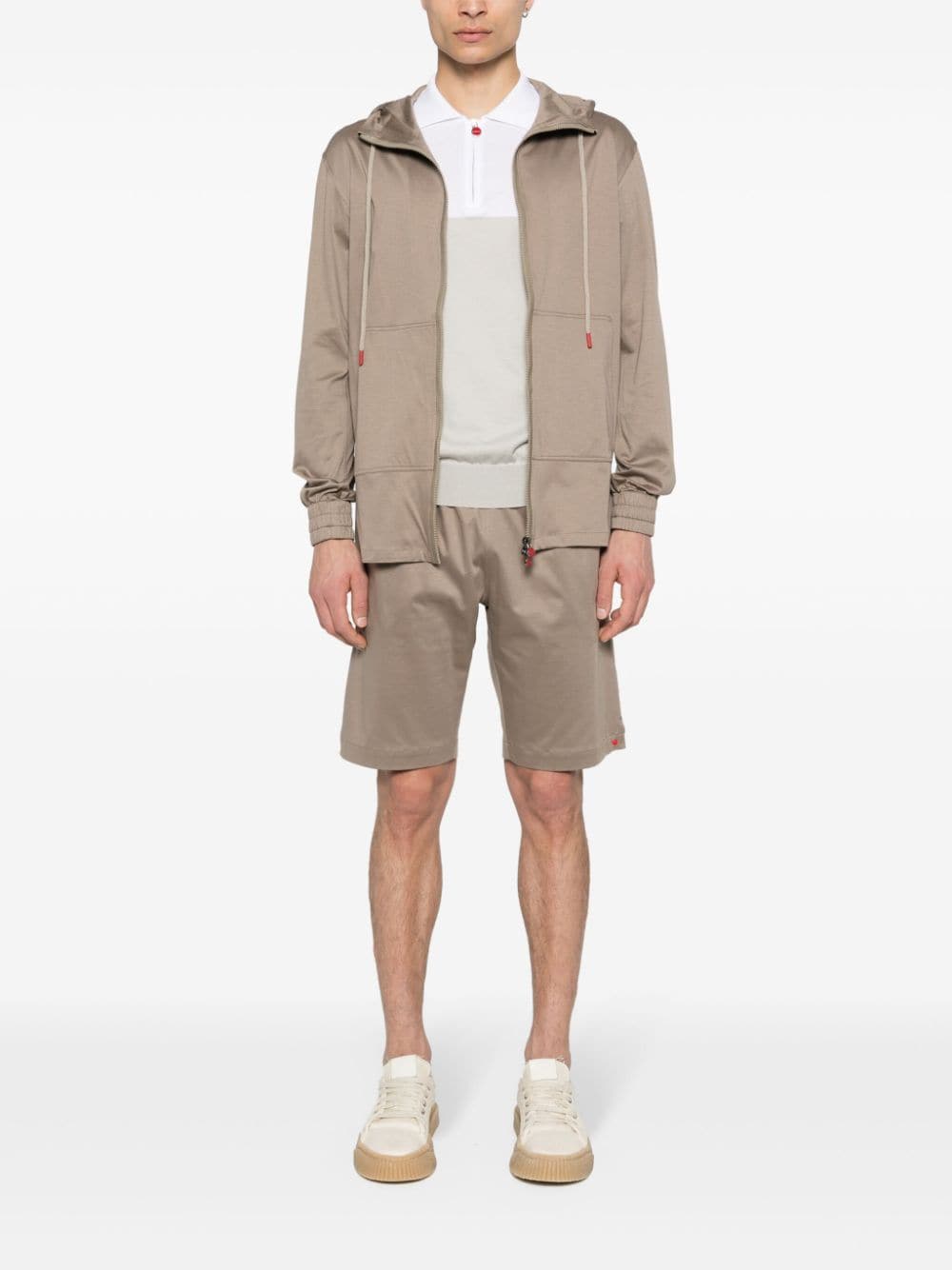 Shop Kiton Cotton Hoodie And Shorts Set In Brown