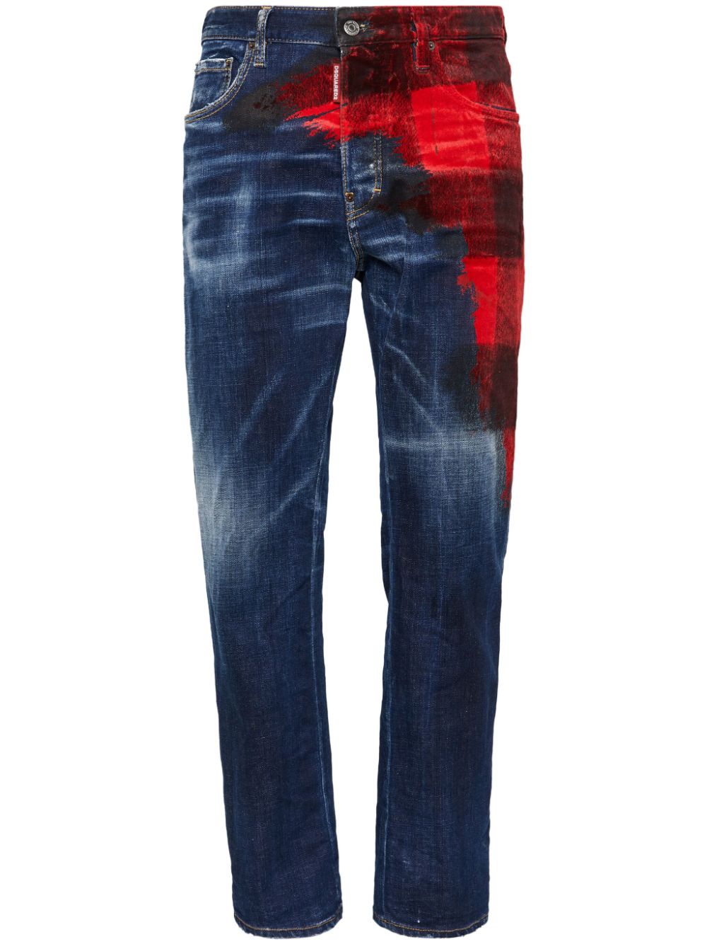 Dsquared2 Checked-panel Denim Jeans In Blue