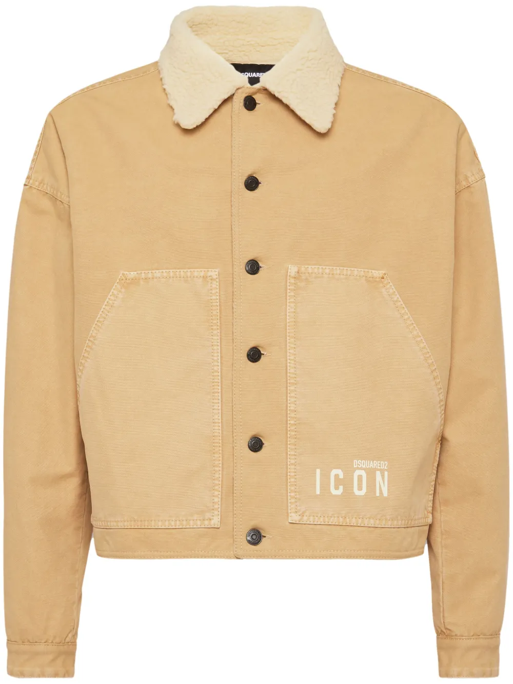 Shop Dsquared2 Shearling Collar Denim Jacket In Neutrals