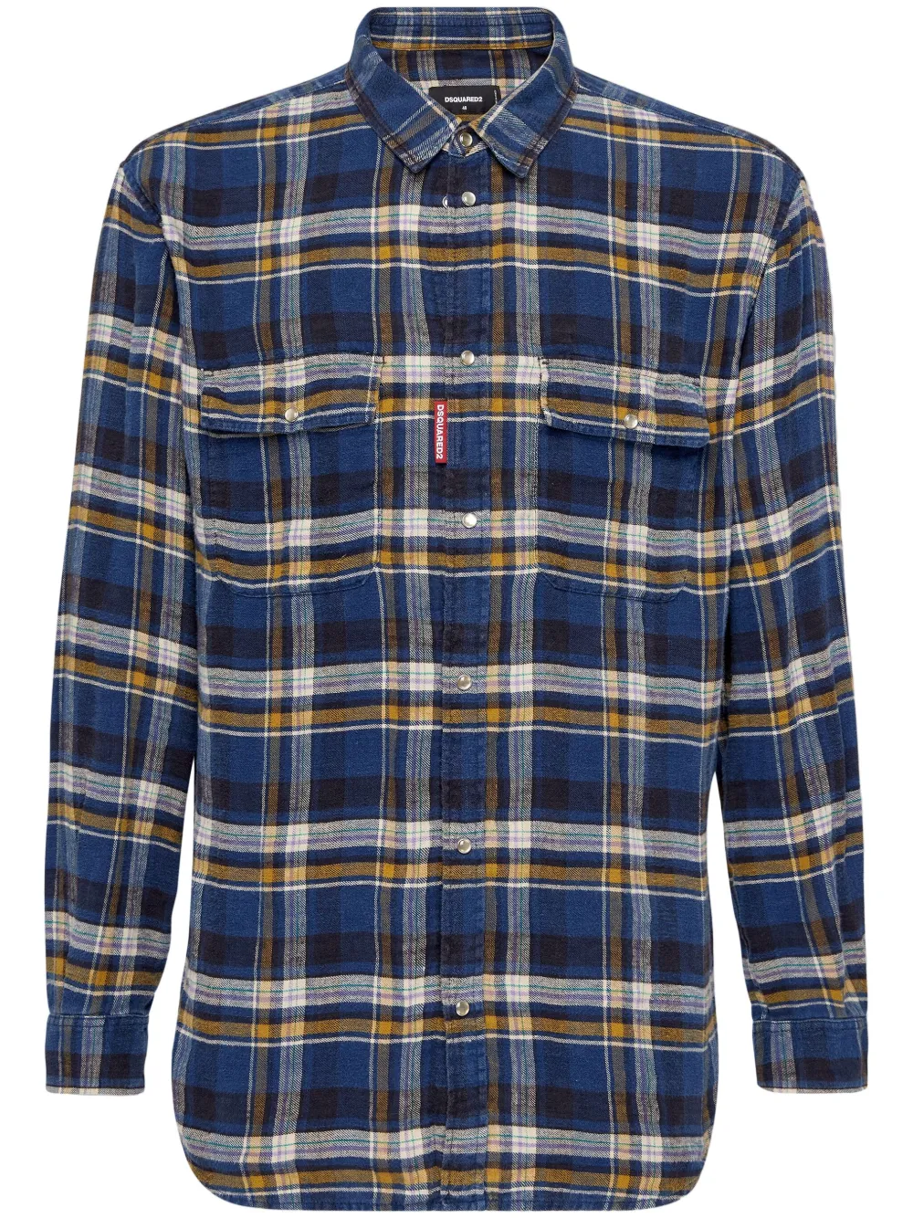 Dsquared2 Checked Linen Shirt In Blue/mixed Colo