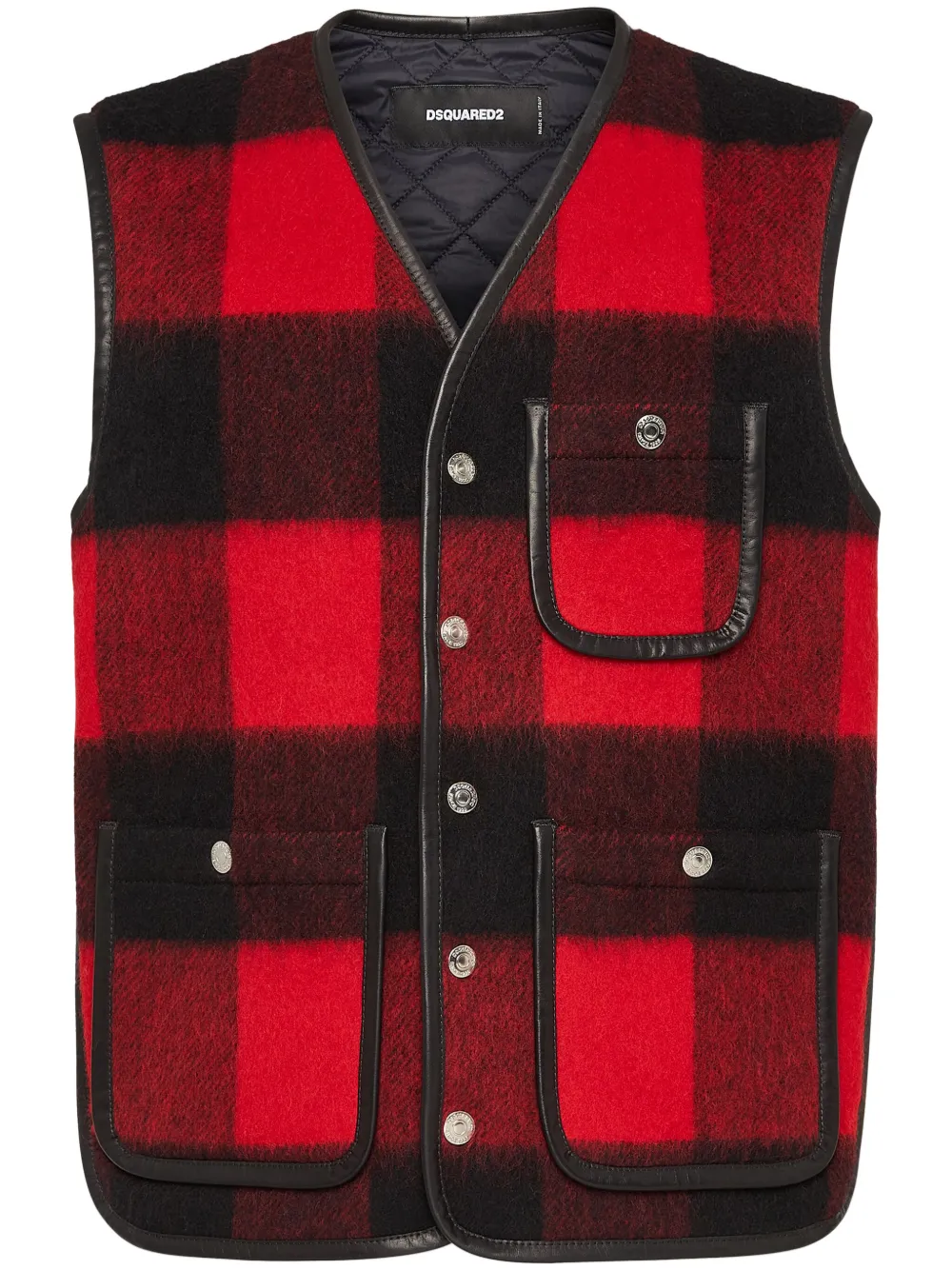 Dsquared2 Check-print Wool-blend Waistcoat In Black