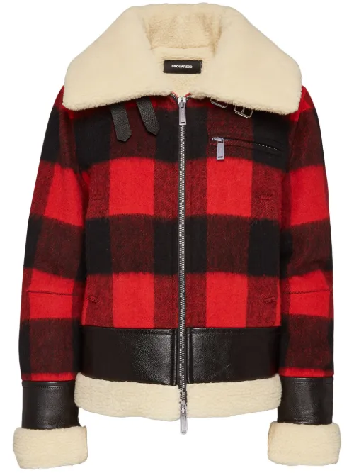Veste en peau lainée à motif tartan - DSQUARED2 - Modalova