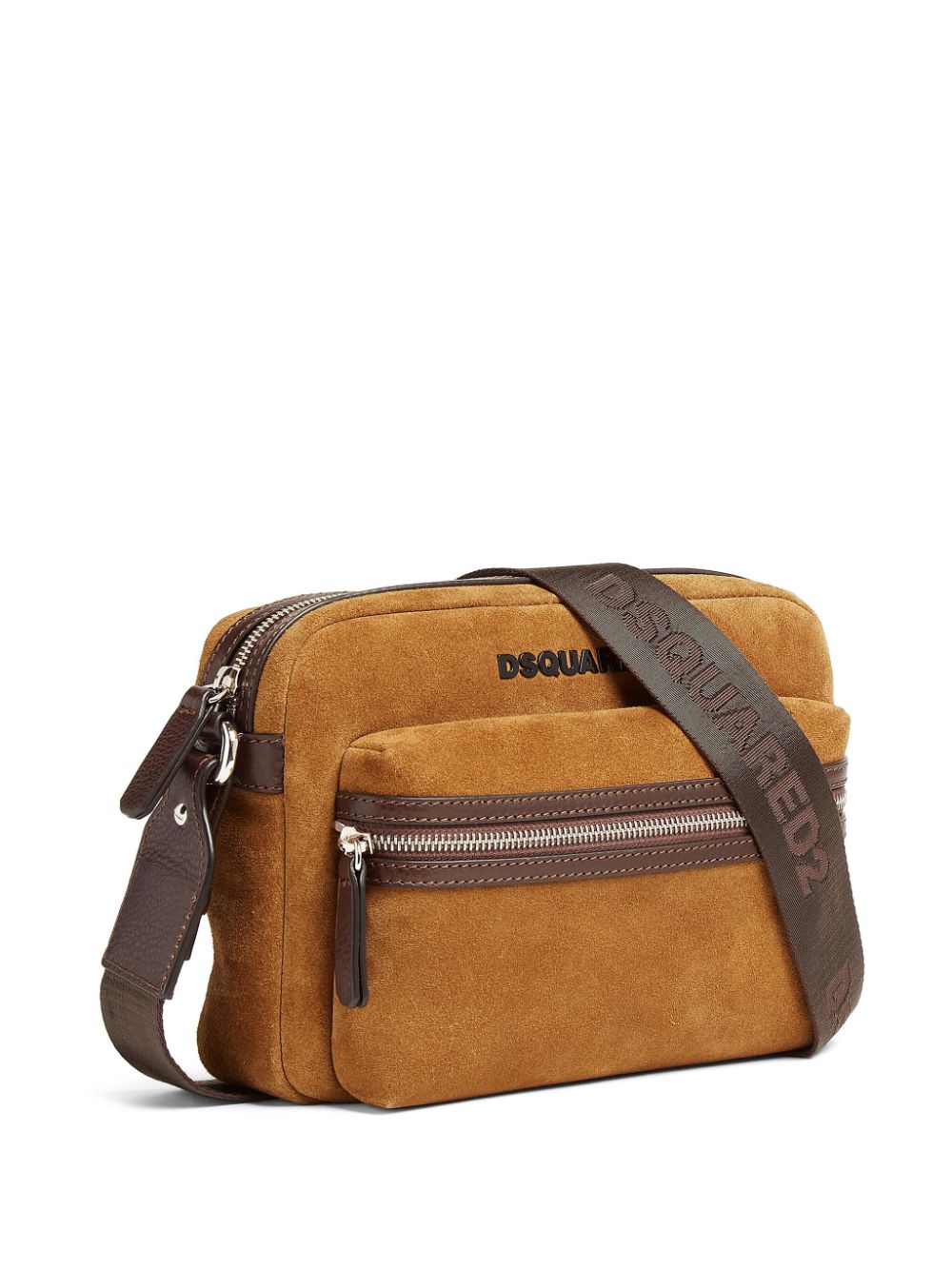 Shop Dsquared2 Logo-lettering Suede Messenger Bag In Brown