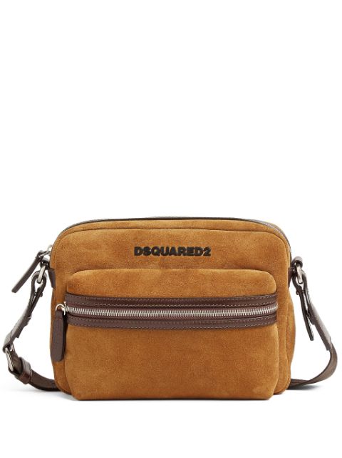 DSQUARED2 logo-lettering suede messenger bag Men