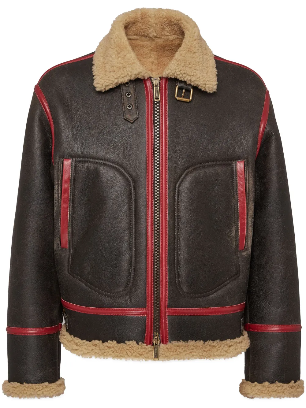 Dsquared2 Giacca in pelle foderata in pelliccia - Marrone