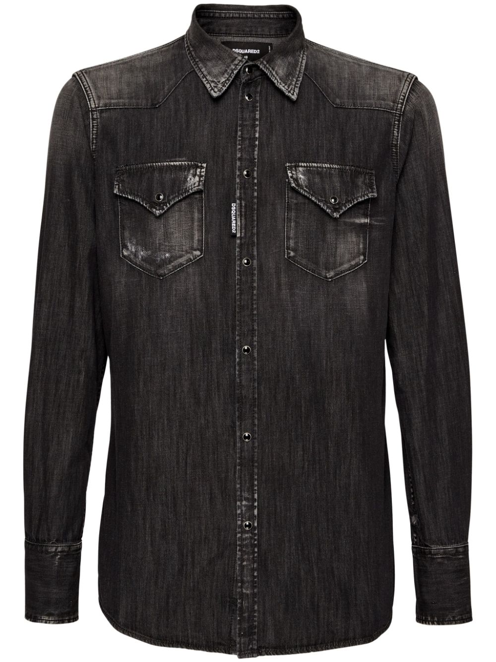 Dsquared2 Long-sleeve Washed Denim Shirt In Black