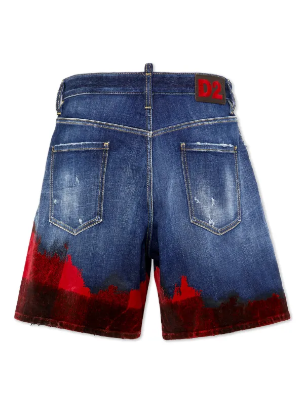 DSQUARED2 Checked colour block Denim Shorts Blue FARFETCH SG