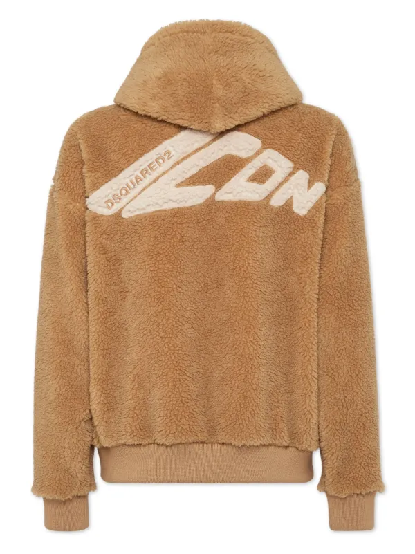 DSQUARED2 logo-embroidered Sherpa Hooded Jacket | Neutrals | FARFETCH