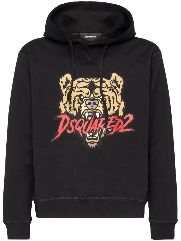 パーカー・フーディ Dsquared2 Logo-Print Black Cotton Hoodie DSQUARED2 logo-print Cotton Hoodie | Black | FARFETCH