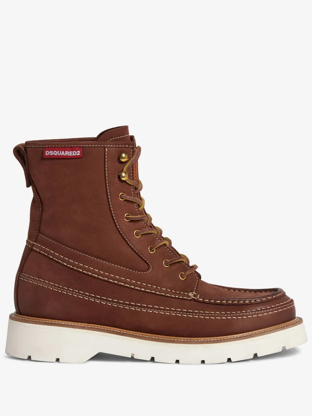 DSQUARED2 بوت جلد بخياطة بارزة | بني | Image 1