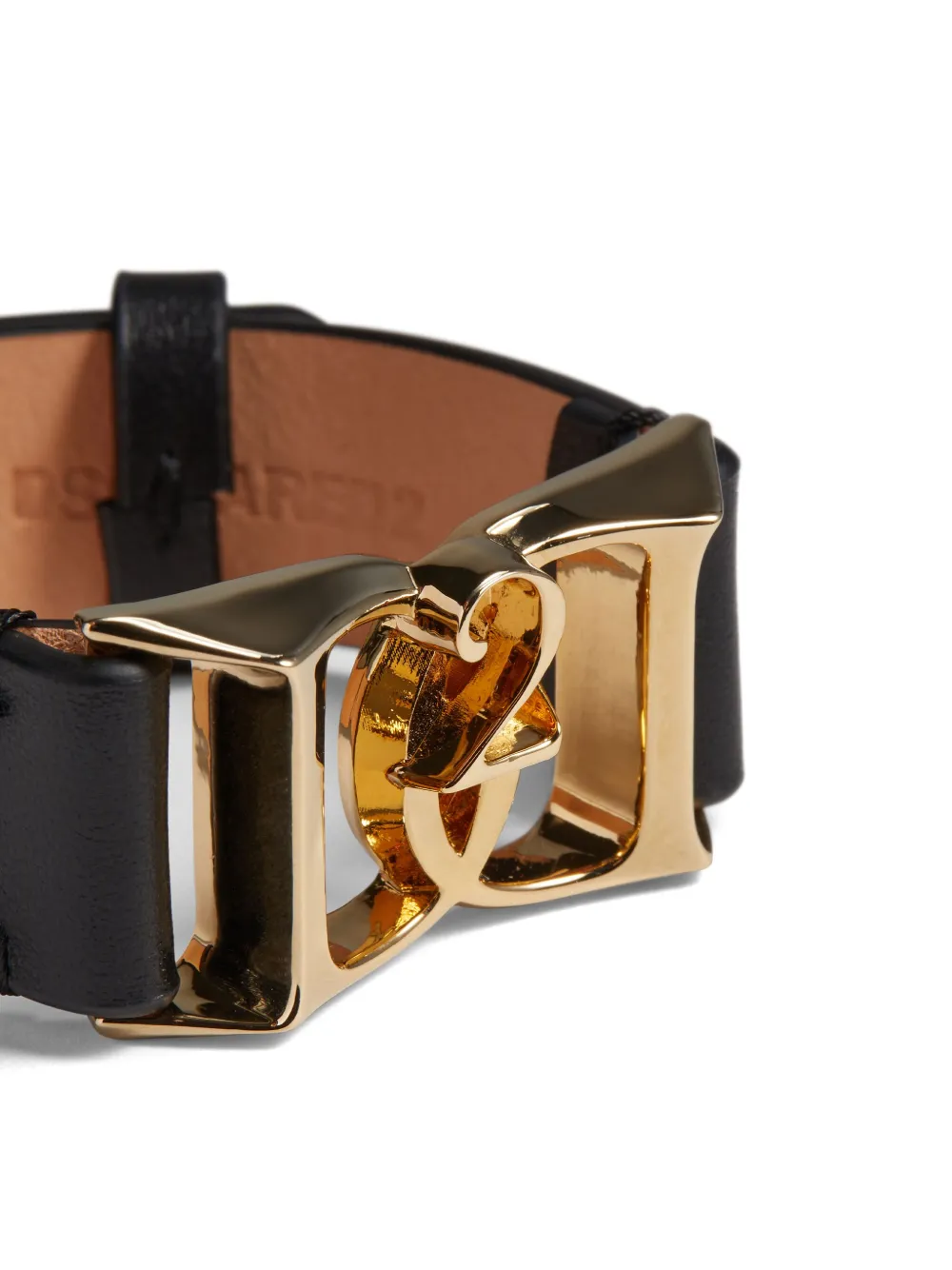 Dsquared2 Logo-plaque Leather Bracelet In Gold