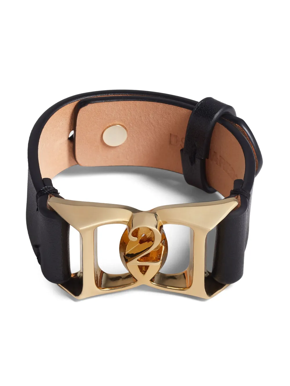 Dsquared2 Logo-plaque Leather Bracelet In Gold