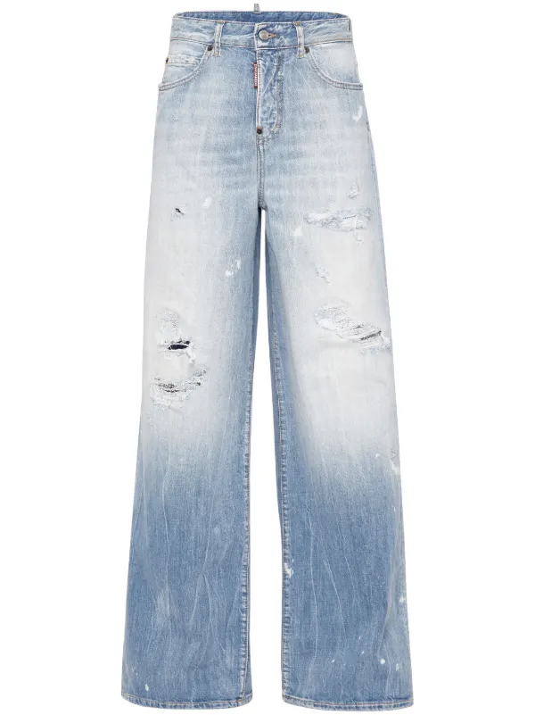DSQUARED2 デニムパンツ ワイドレッグ ブルー ダメージパンツ DSQUARED2 デニムパンツ ワイドレッグ ブルー ダメージパンツ