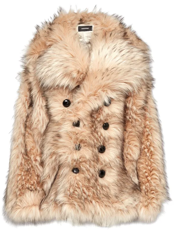 DSQUARED2 double breasted faux fur coat women Modacrylic Acrylic Polyester Polyester Acetate Cotton Polyester 36 Neutrals