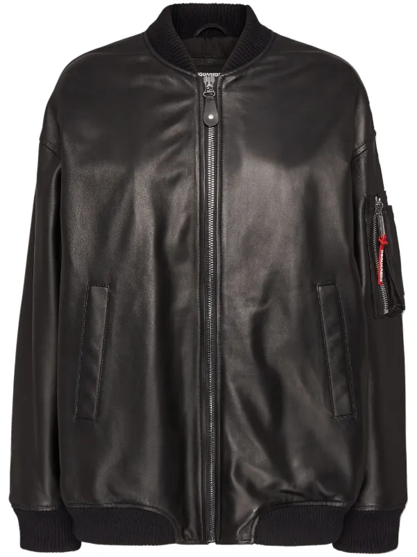DSQUARED2 ジップアップ レザージャケット | ブラック | FARFETCH JP