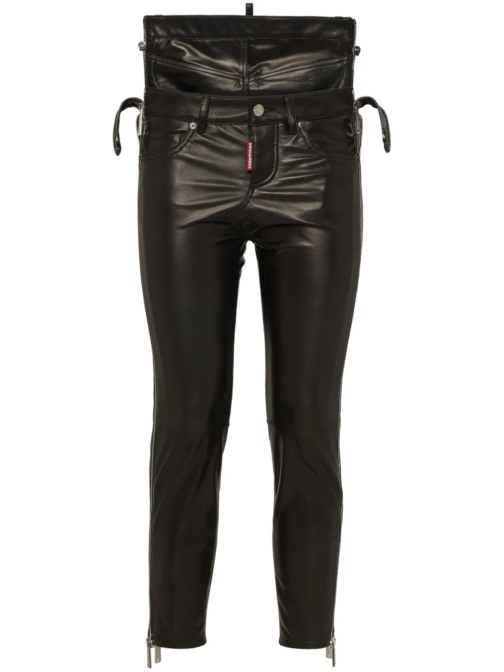 Dsquared2 Layered Leather Skinny Trousers In Black