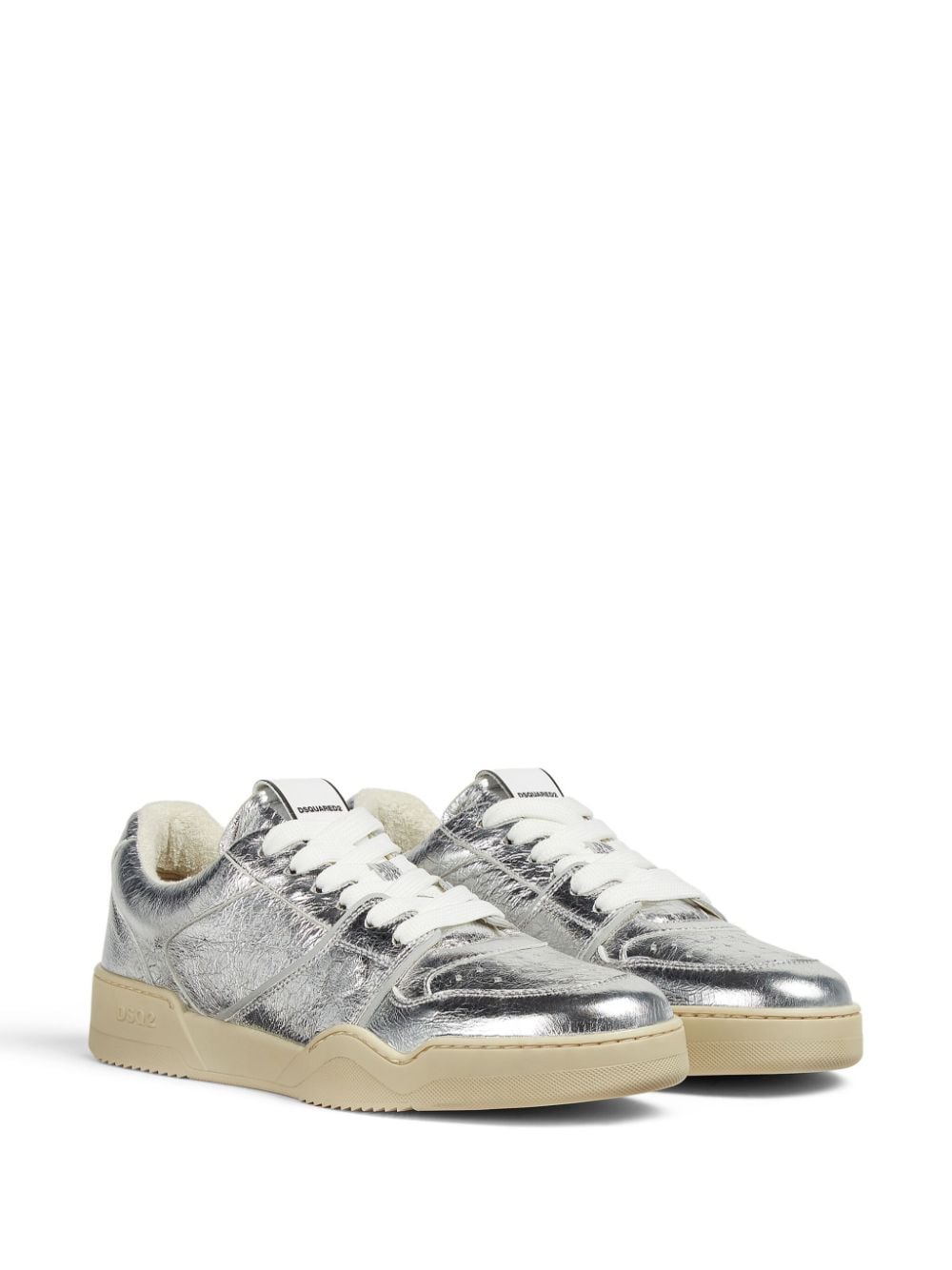 Shop Dsquared2 Metallic Leather Sneakers In Silver