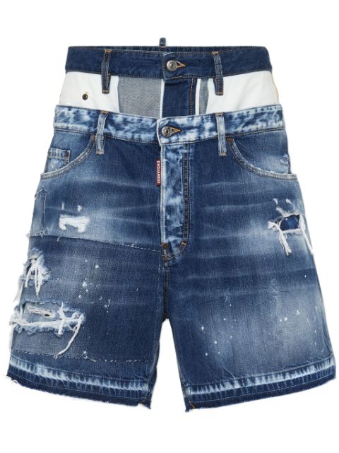 DSQUARED2 panelled distressed-effect denim shorts