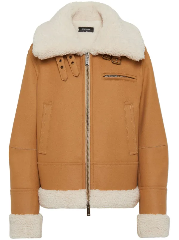 【ノーブランド】ムートンジャケット DSQUARED2 Easy ムートンスタイル ジャケット | ニュートラル