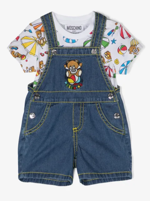 Moschino Kids conjunto de playera y overol con motivo Teddy Bear