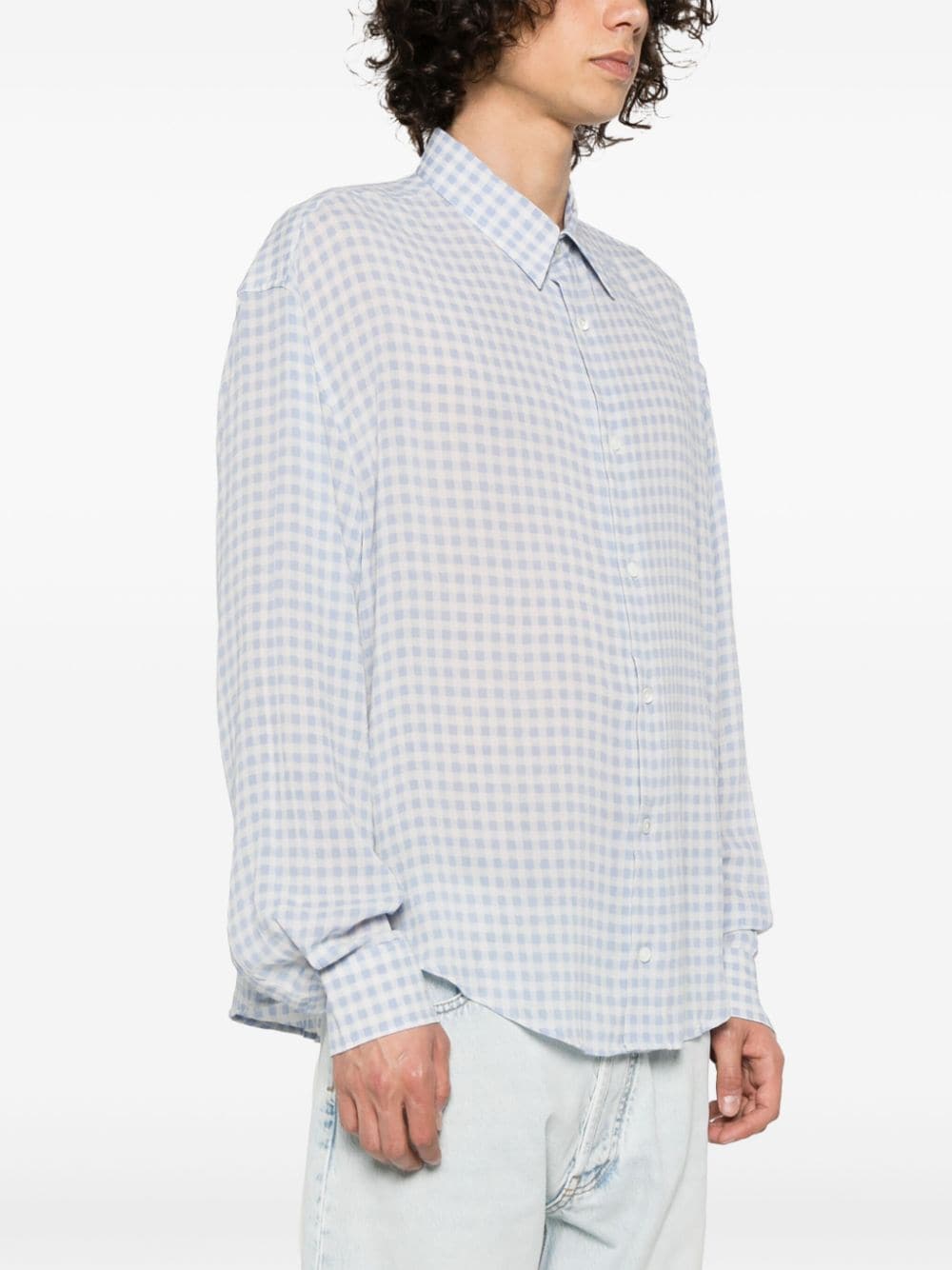 Shop Ami Alexandre Mattiussi Gingham-check Crepe Shirt In Blue