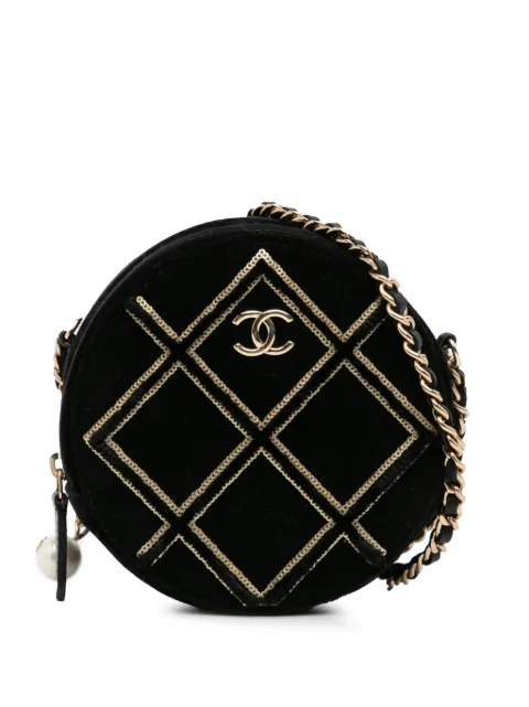 CHANEL Pre-Owned 2019 Velvet Pearl Sequin Round crossbody bag