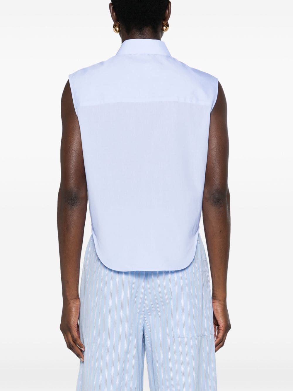 Shop Marni Sleeveless Cropped Cotton Shirt In Blau