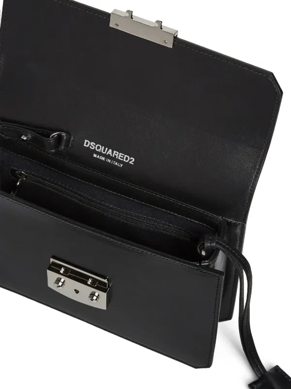 DSQUARED2 logo-engraved Leather Clutch Bag | Black | FARFETCH