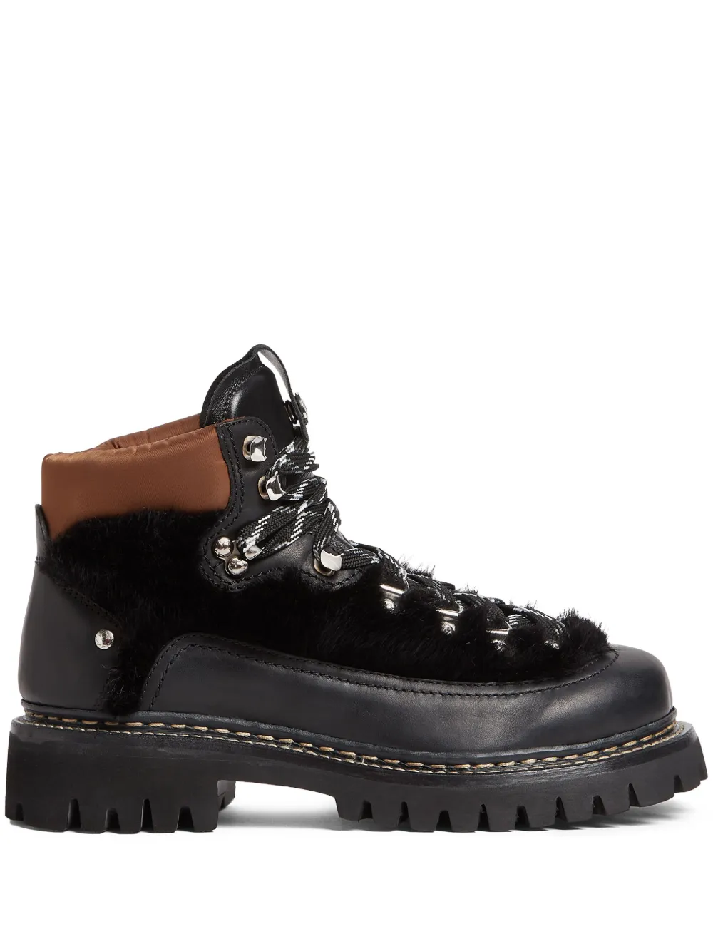 DSQUARED2 faux fur Detail Hiking Boots Black FARFETCH