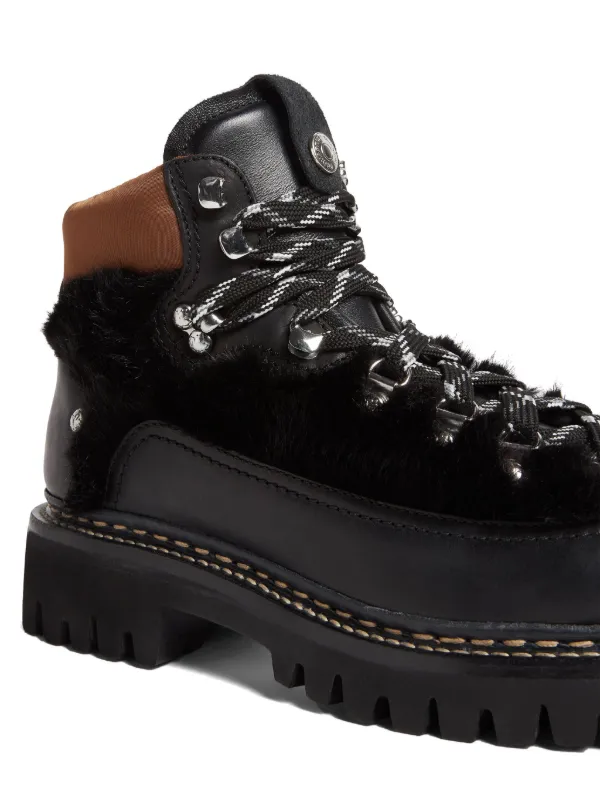 DSQUARED2 フェイクファーディテールハイキングブーツレザー革コンビ41 DSQUARED2 エコファーディテール ハイキングブーツ | ブラック