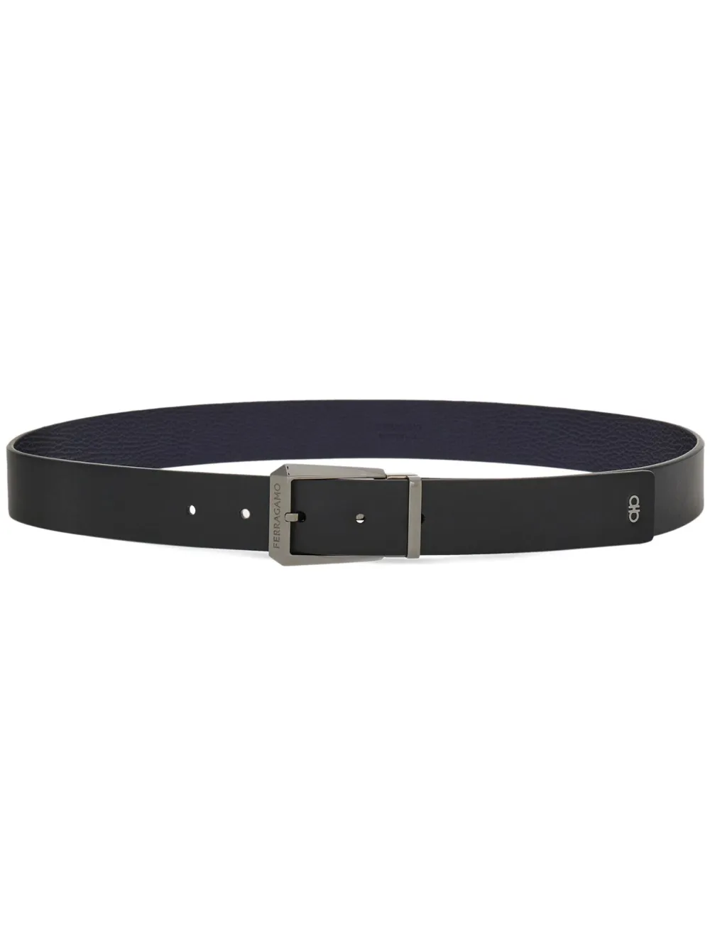 Ferragamo Logo-engraved Reversible Leather Belt In Midnight Blue/black