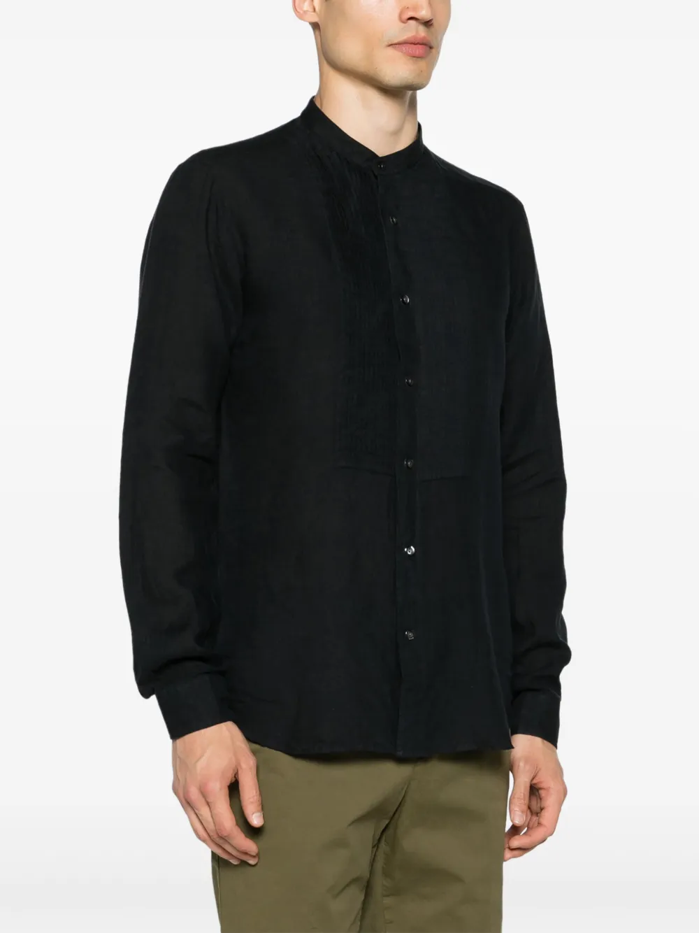 Shop Tintoria Mattei Pintuck-detail Linen Shirt In Black