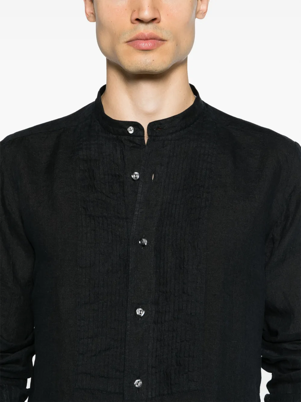 Shop Tintoria Mattei Pintuck-detail Linen Shirt In Black