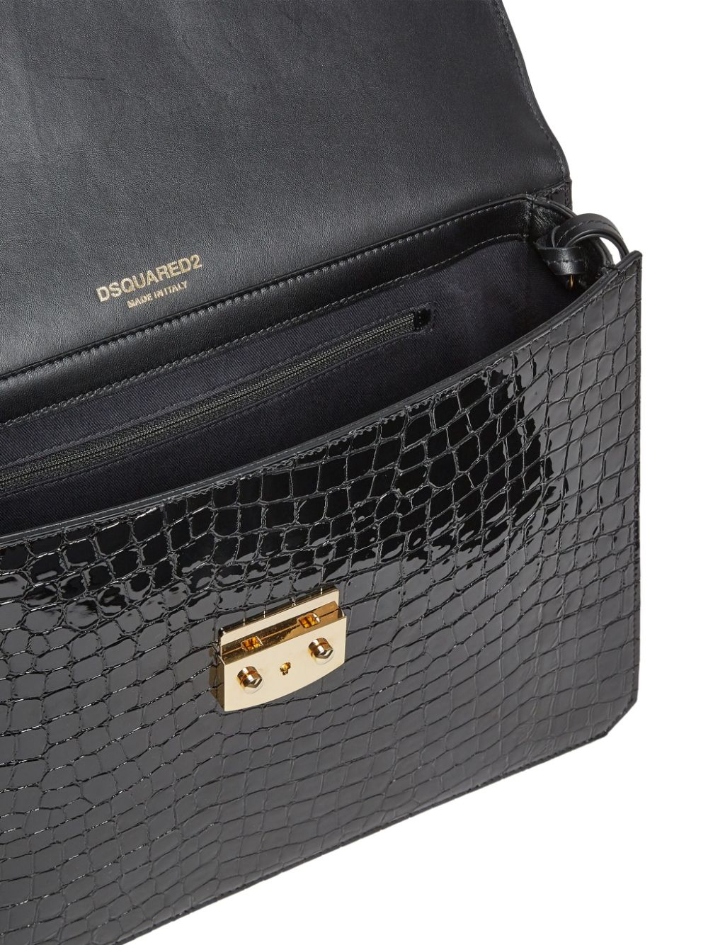 Shop Dsquared2 Crocodile-embossed Leather Clutch Bag In Black