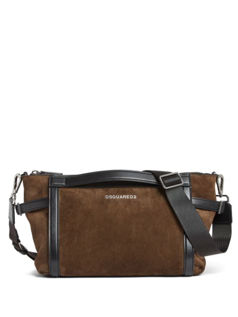 DSQUARED2 logo-lettering suede messenger bag Men