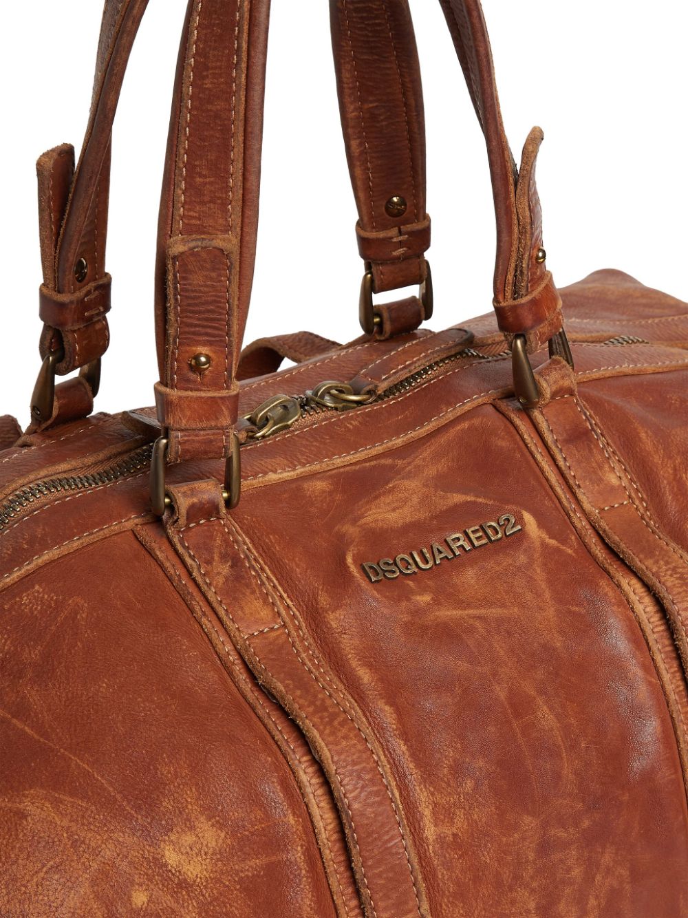 Shop Dsquared2 Distressed Leather Duffle Bag In Braun