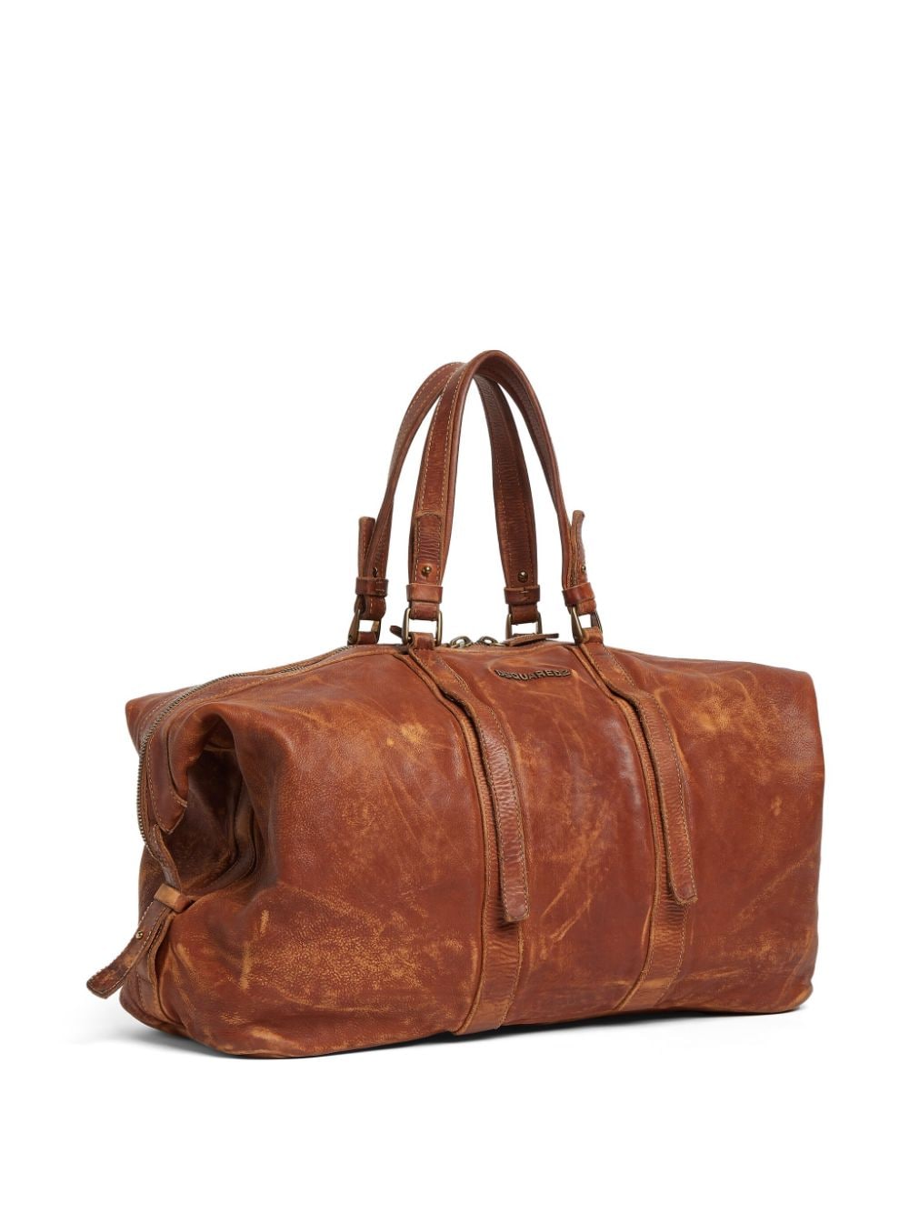 Shop Dsquared2 Distressed Leather Duffle Bag In Braun