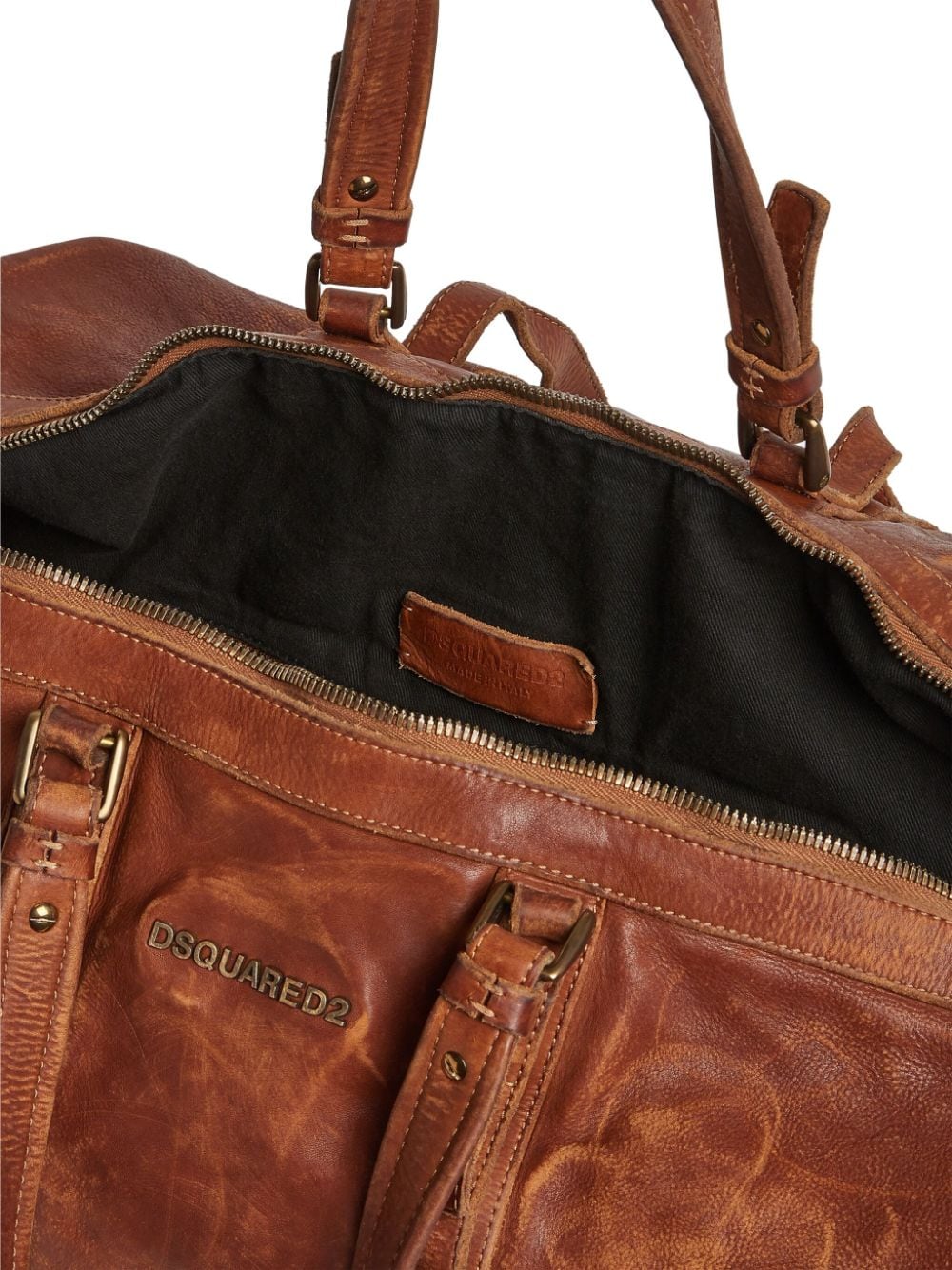 Shop Dsquared2 Distressed Leather Duffle Bag In Braun