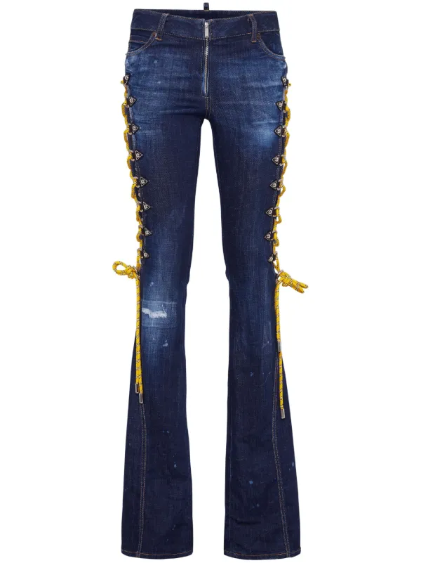 【2plan】Crease flare denim Women's Halara Flex™ Asymmetric Low Rise Button Zipper