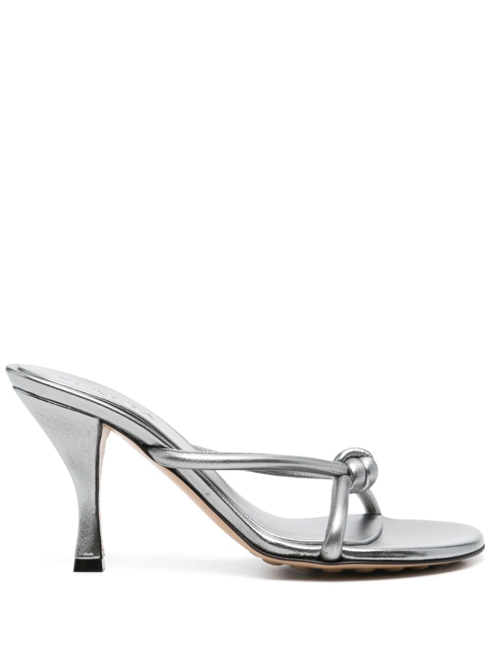 Shop Bottega Veneta 85mm Blink Metallic Leather Sandals In Silver