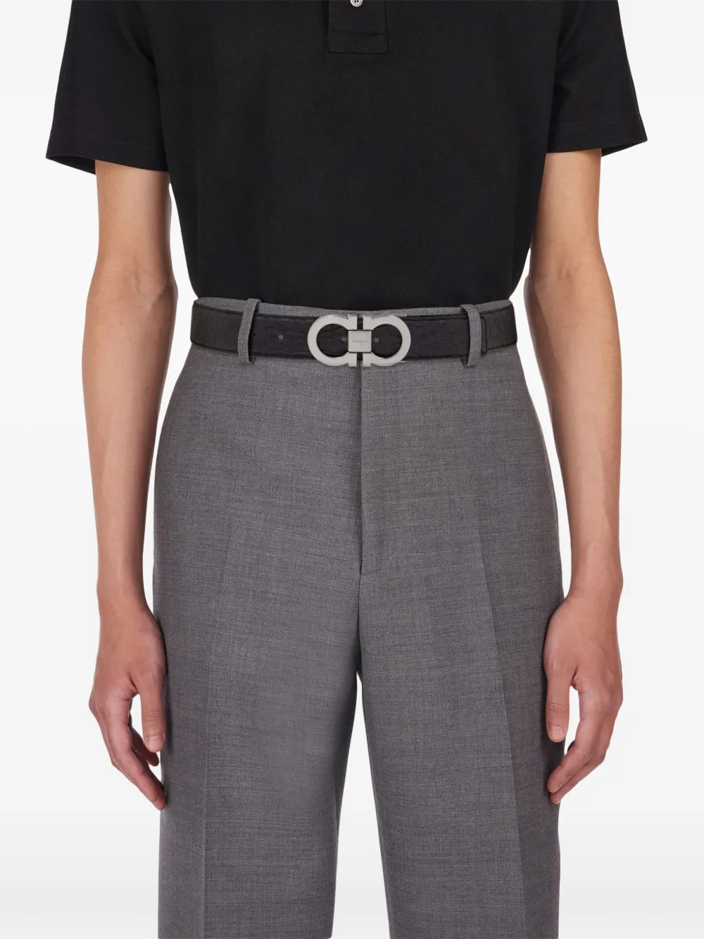 Ferragamo Adjustable Gancini-buckle Belt In Grey