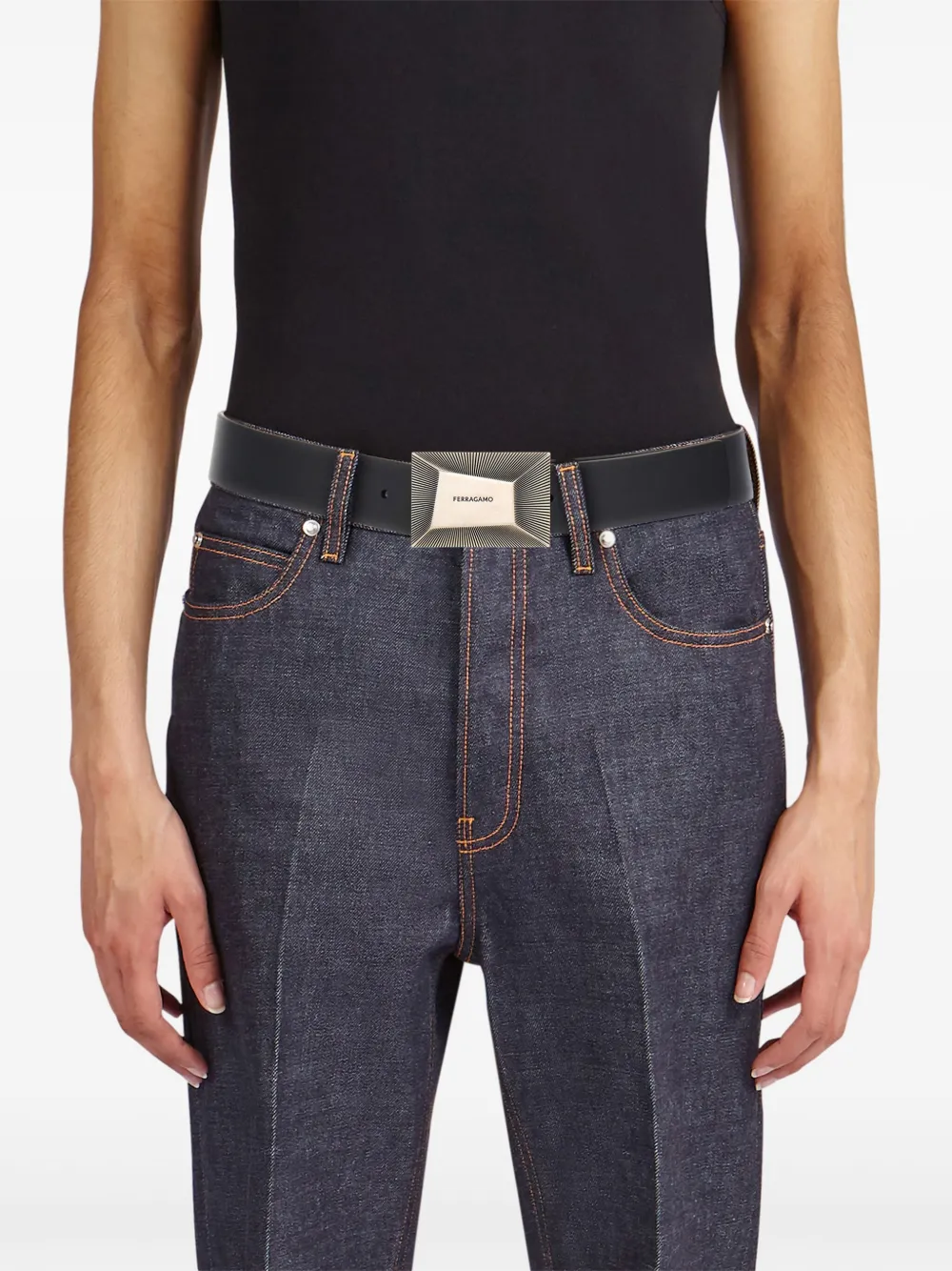 Ferragamo Reversible Logo-engraved Leather Belt In Blue