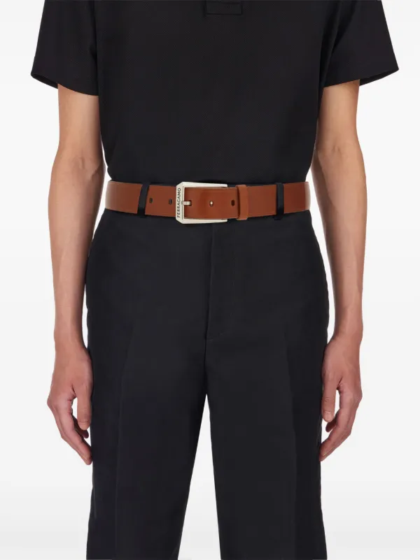 【フェラガモ】レザーベルト ブラウン メタルバックル Ferragamo バックル レザーベルト | ブラウン | FARFETCH JP