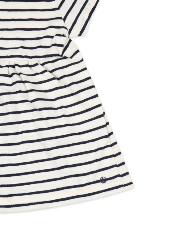 white dress with black horizontal stripes Petit Bateau Stripe Cotton | Sleeveless