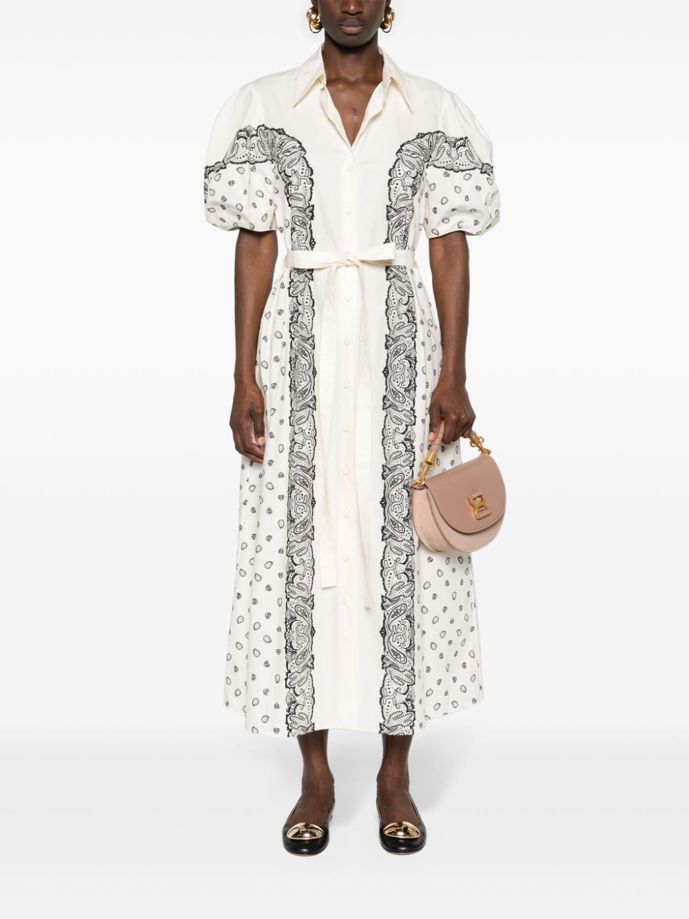 Shop Chloé Bandana-print Midi Shirt Dress In White