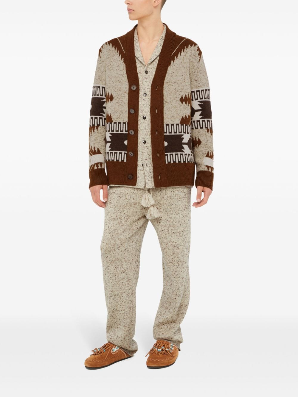 Shop Alanui Tribal-print Knitted Cardigan In Neutrals