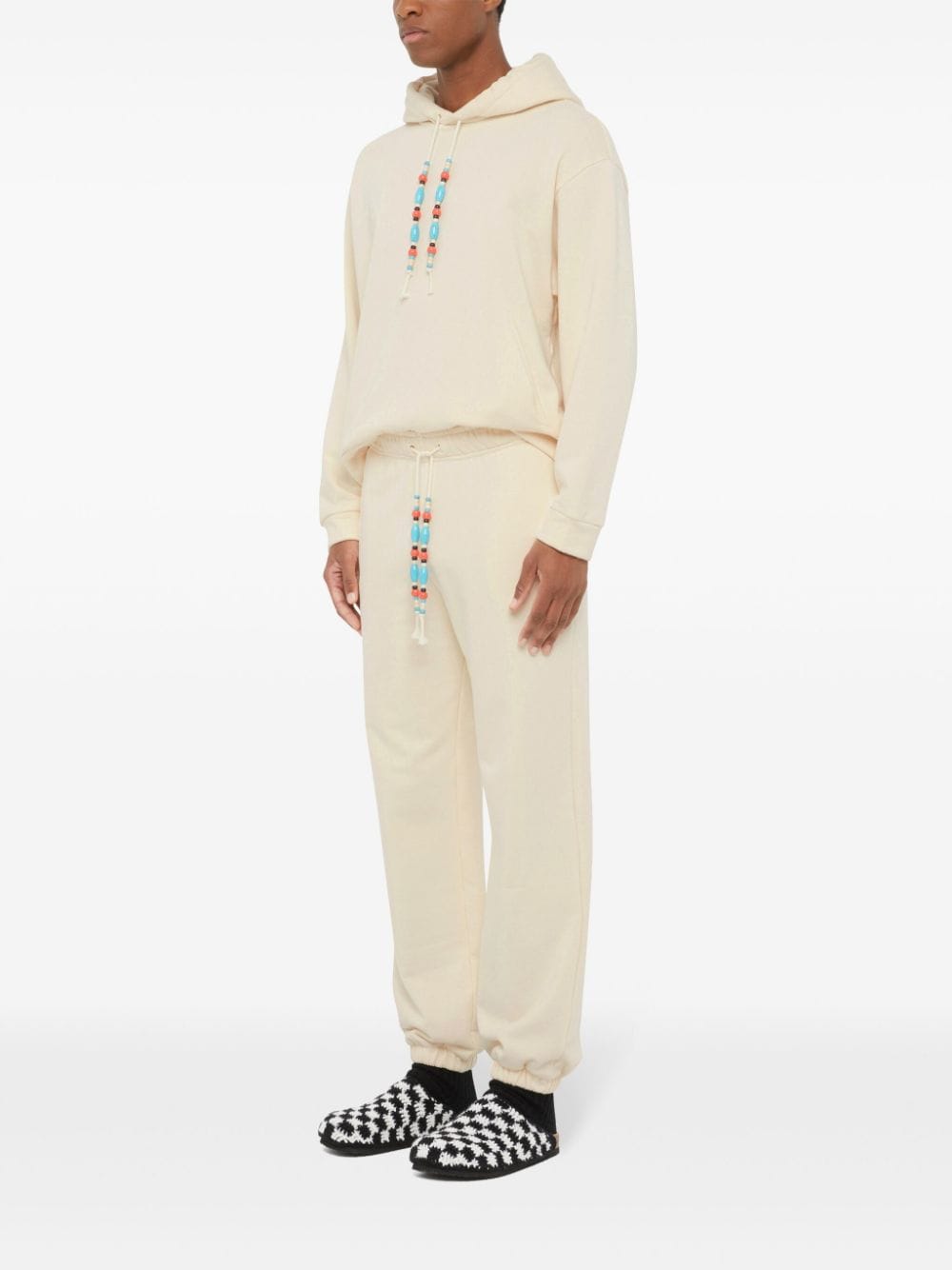 Shop Alanui Bead-embellished Cotton Track Pants In Neutrals