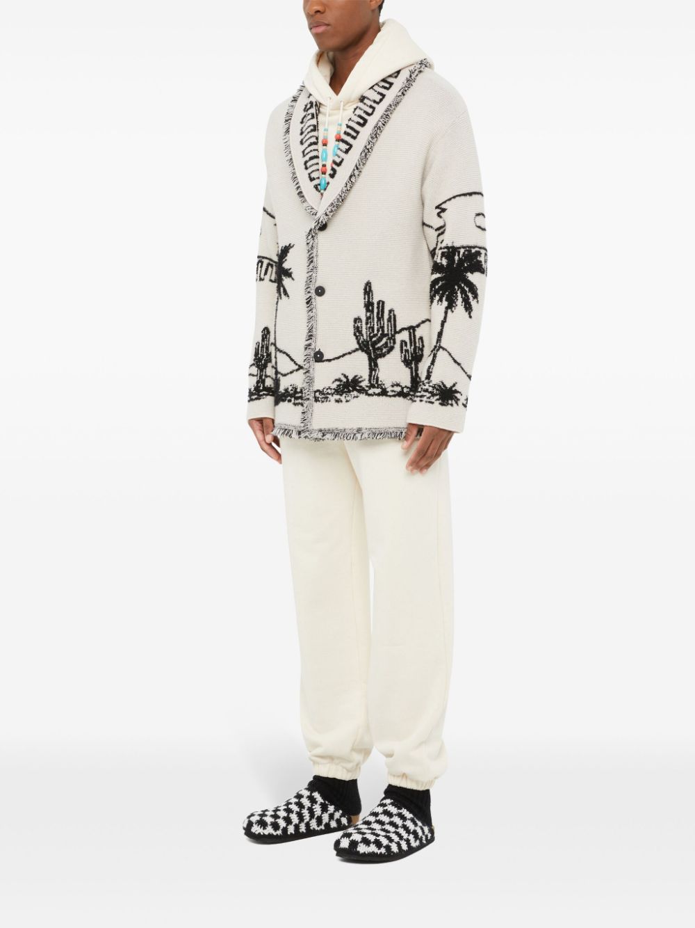 Shop Alanui Desert Print-knitted Fringed Cardigan In White