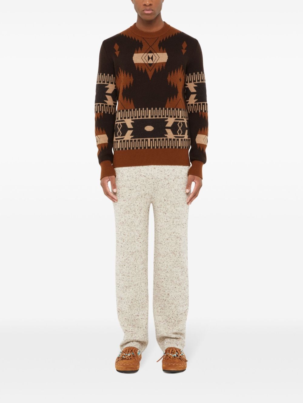 Shop Alanui Icon Jacquard Wool Jumper In Brown