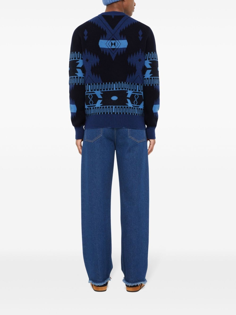 Shop Alanui Icon Jacquard Wool Sweater In Blue